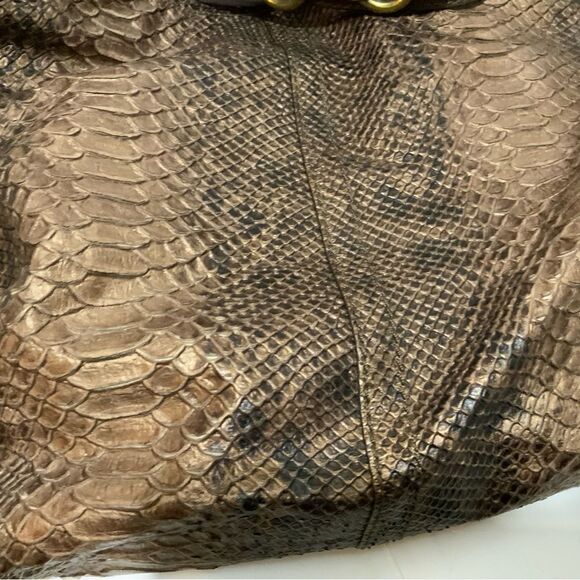 COACH LTD BLEECKER CHOCOLATE PRINTED PYTHON SLIM DUFFLE SHOULDER BAG PURSE RARE! - Picture 12 of 16